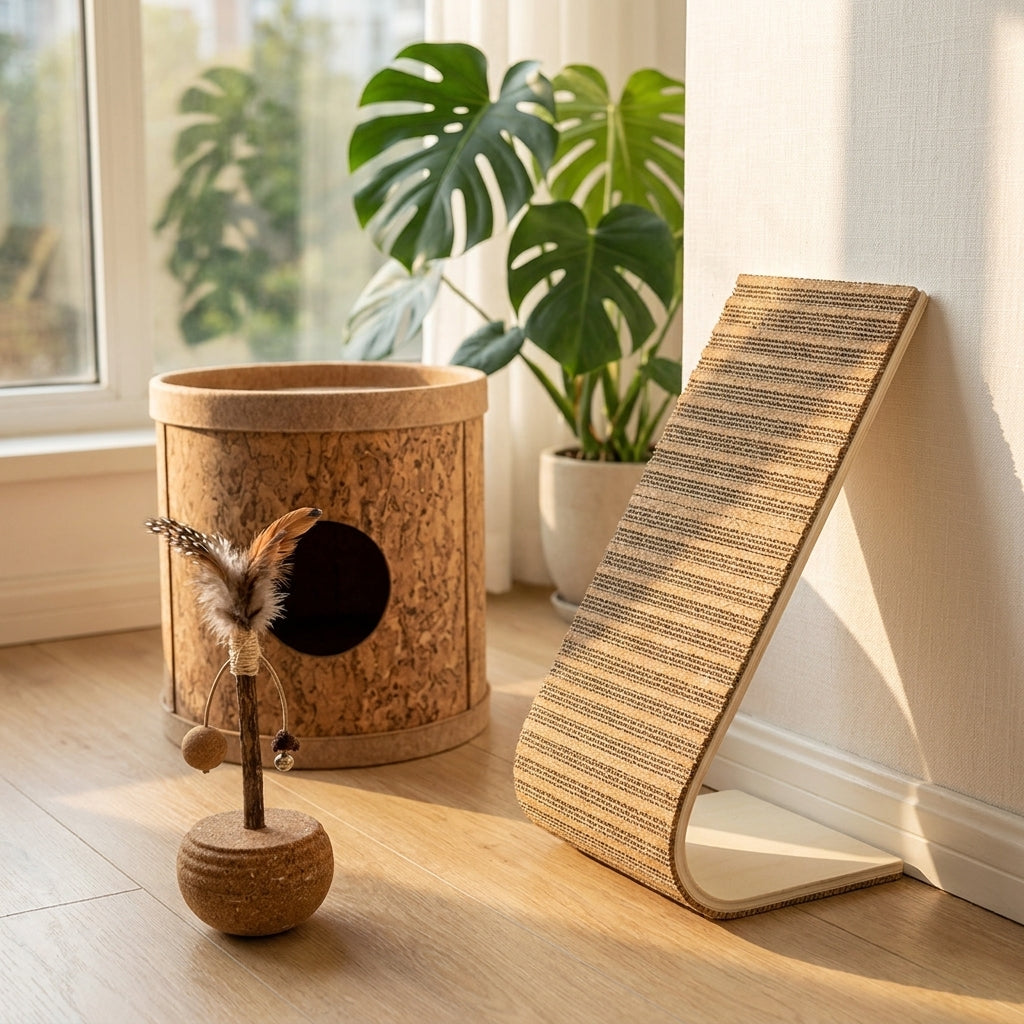 Natural Cork Wobble Toy shown with Moon's Fur Lab cork product range